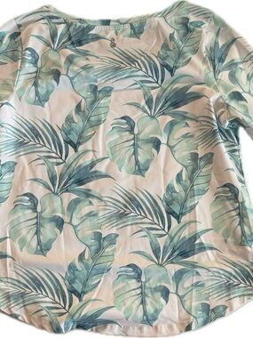 Tommy Bahama Mint & Teal Tropical Leaf Scoop Neck Top